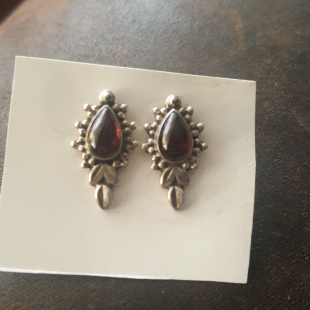 Vintage Art Deco Sterling Silver Ruby Earrings